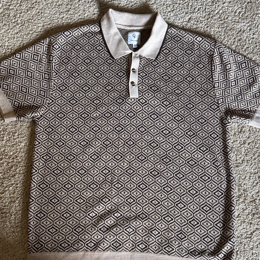 CF Textured Diamond-Pattern Polo Shirt in Beige